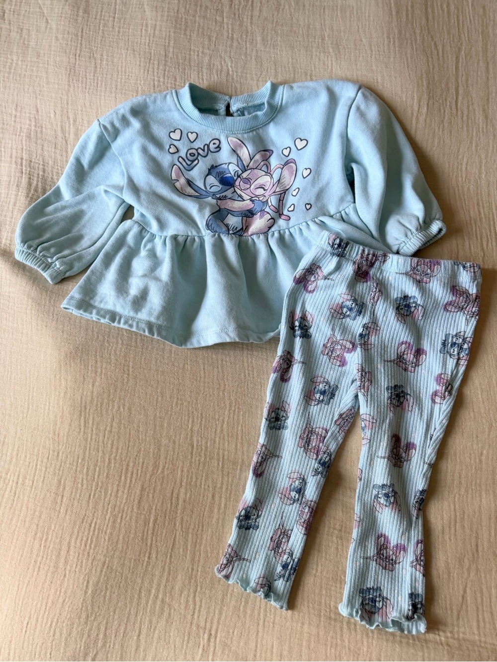 Disney Light Blue Lilo & Stitch Matching Set with Hearts Print